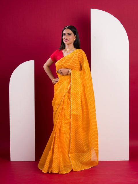 Kota Doria Saree in mustard colour under 500