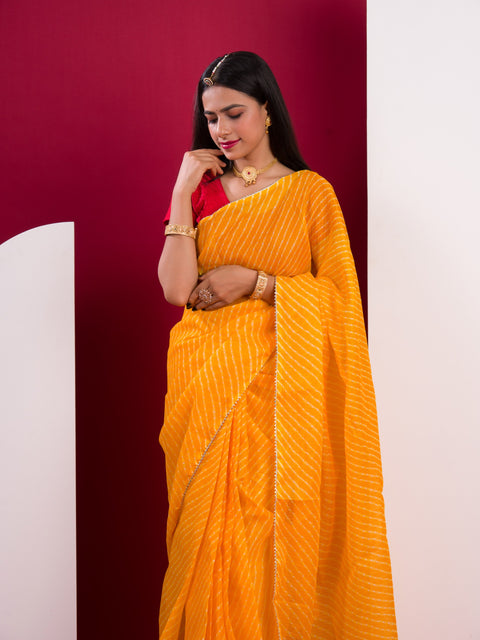 Kota Doria Saree in mustard colour under 500