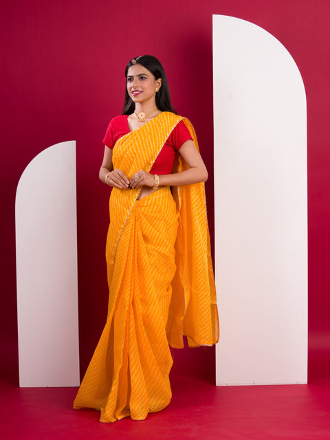 Kota Doria Saree in mustard colour under 500