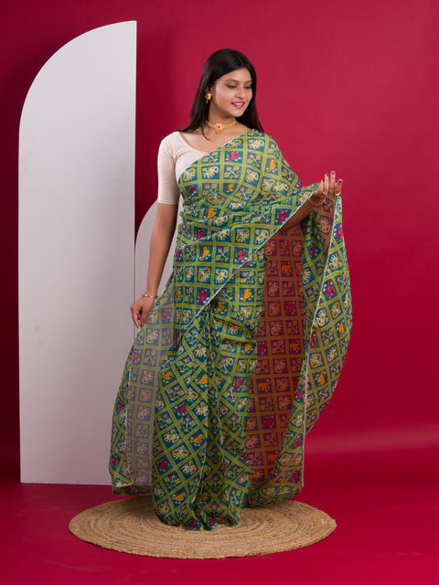 KcPc Summer Special Kota Doria Saree  Bottle Green