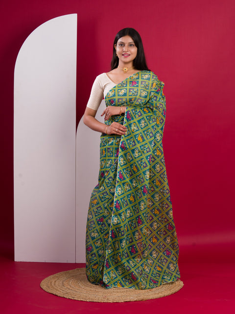 KcPc Summer Special Kota Doria Saree  Bottle Green