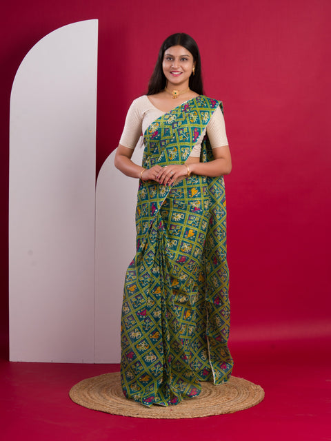 KcPc Summer Special Kota Doria Saree  Bottle Green