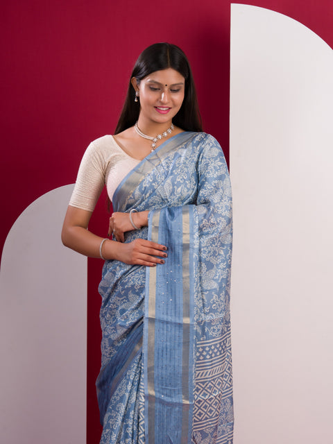 KcPc  Special Batik Sanganeri Print Banarasi Border Saree STL