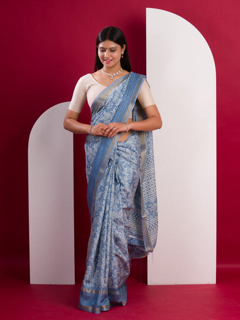 KcPc  Special Batik Sanganeri Print Banarasi Border Saree STL