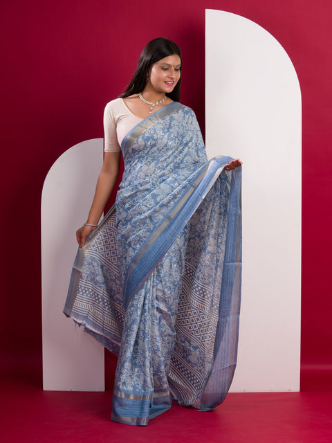 KcPc  Special Batik Sanganeri Print Banarasi Border Saree STL