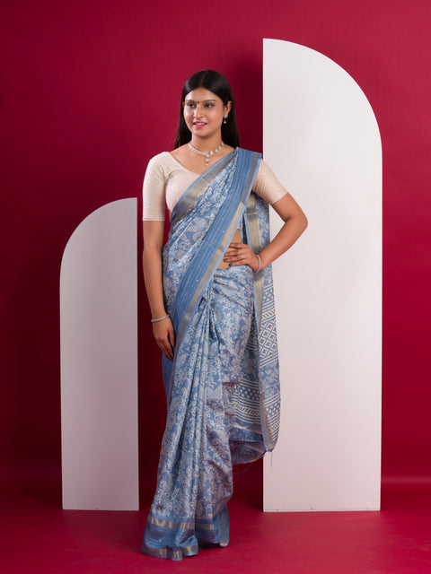 KcPc  Special Batik Sanganeri Print Banarasi Border Saree STL