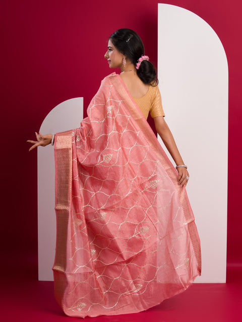 KcPc New Cotton Silk Gotapatti Work Saree  Peach