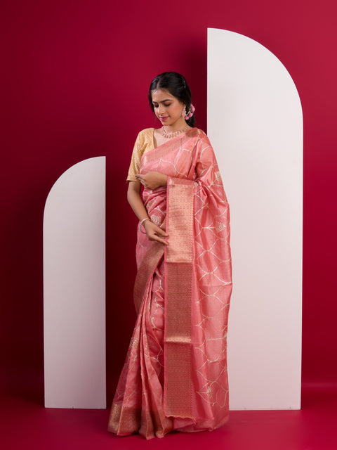 KcPc New Cotton Silk Gotapatti Work Saree  Peach
