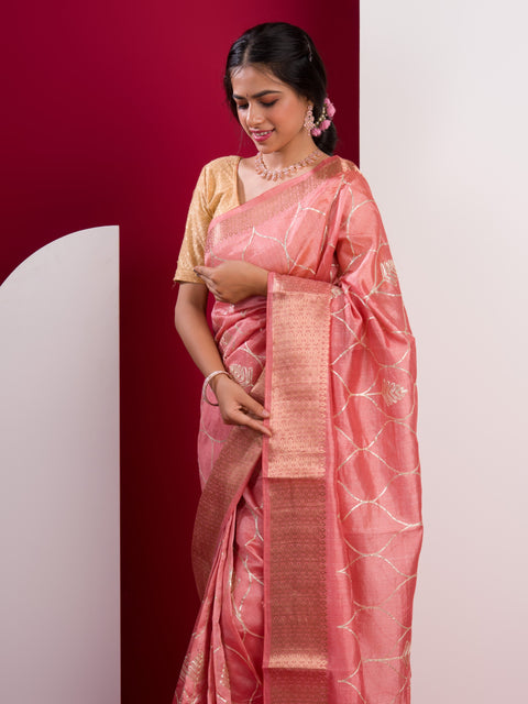 KcPc New Cotton Silk Gotapatti Work Saree  Peach