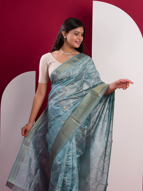 KcPc New Cotton Silk Gotapatti Work Saree  Sky Blue