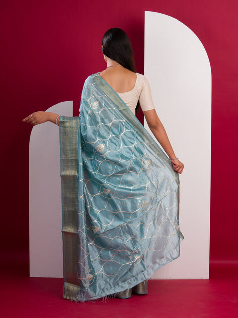 KcPc New Cotton Silk Gotapatti Work Saree  Sky Blue