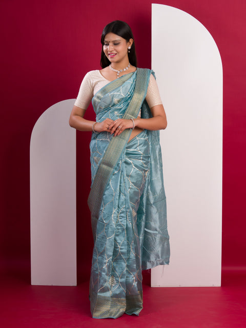 KcPc New Cotton Silk Gotapatti Work Saree  Sky Blue