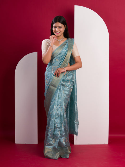 KcPc New Cotton Silk Gotapatti Work Saree  Sky Blue