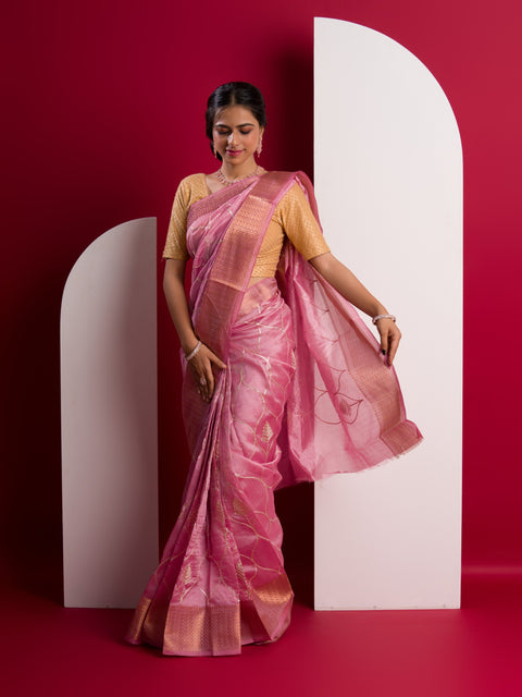 KcPc New Cotton Silk Gota patti Work Saree  Pink