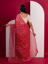 Kota Doria Saree inRed colour under 1000