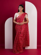 Kota Doria Saree inRed colour under 1000
