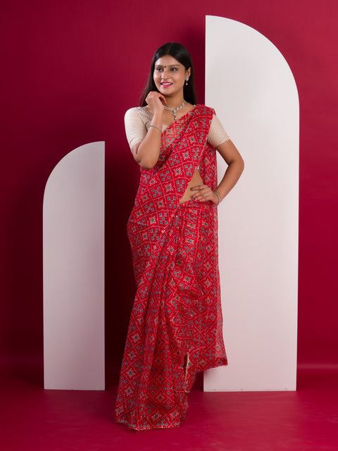 Kota Doria Saree in  Red colour under 500