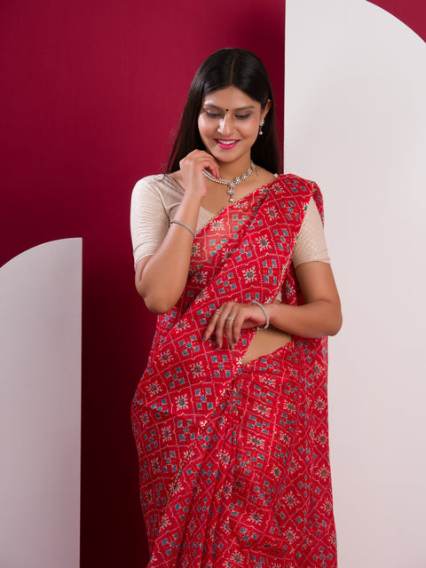 Kota Doria Saree in  Red colour under 500
