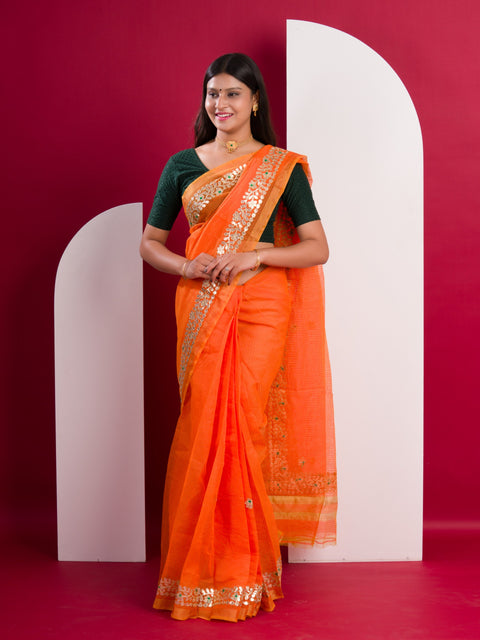 KcPc Pure Kota doria cotton with Gota patti work saree Orange
