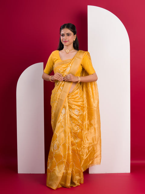 KcPc New Cotton Silk Gotapatti Work Saree  Yellow