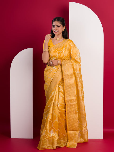 KcPc New Cotton Silk Gotapatti Work Saree  Yellow