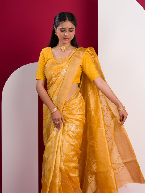 KcPc New Cotton Silk Gotapatti Work Saree  Yellow