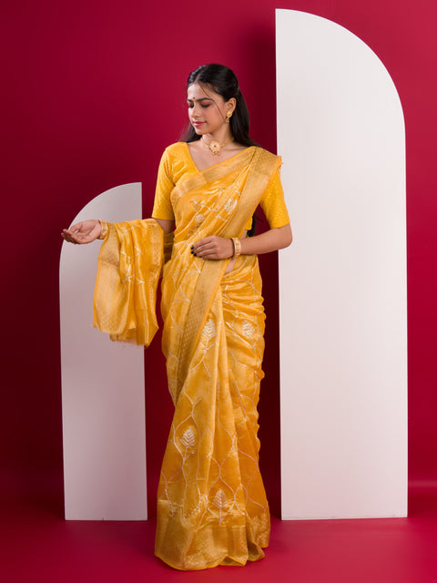 KcPc New Cotton Silk Gotapatti Work Saree  Yellow