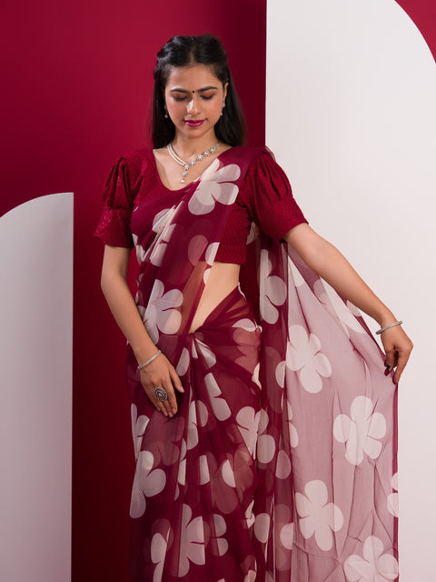 KcPc Beautiful New Pure Georgette Flower Printed Style Saree SUN