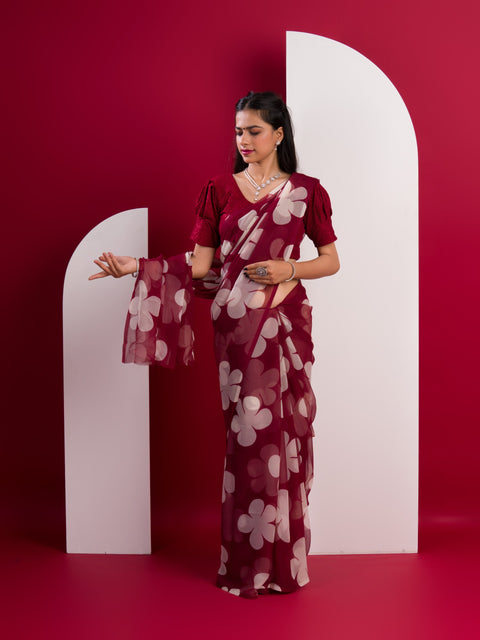 KcPc Beautiful New Pure Georgette Flower Printed Style Saree SUN