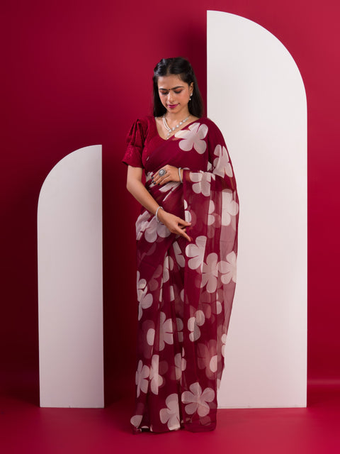 KcPc Beautiful New Pure Georgette Flower Printed Style Saree SUN