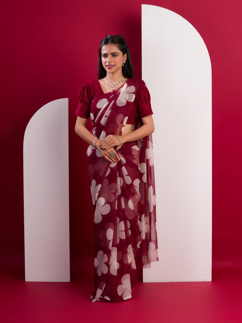 KcPc Beautiful New Pure Georgette Flower Printed Style Saree SUN