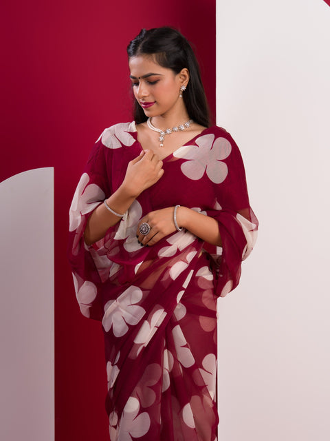 KcPc Beautiful New Pure Georgette Flower Printed Style Saree SUN