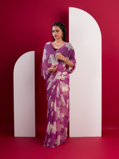 KcPc Latest Pure Georgette Flower Printed Style Saree SUN