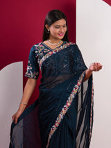  Silksaree with Sequence Design in Morknti colour