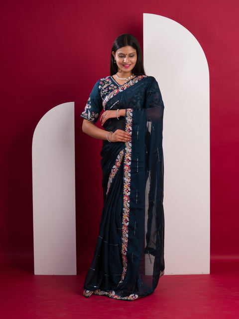 KcPc Pure Blooming NATURAL Rangoli Silk with Elegant Sequence Design Saree Morknti HM