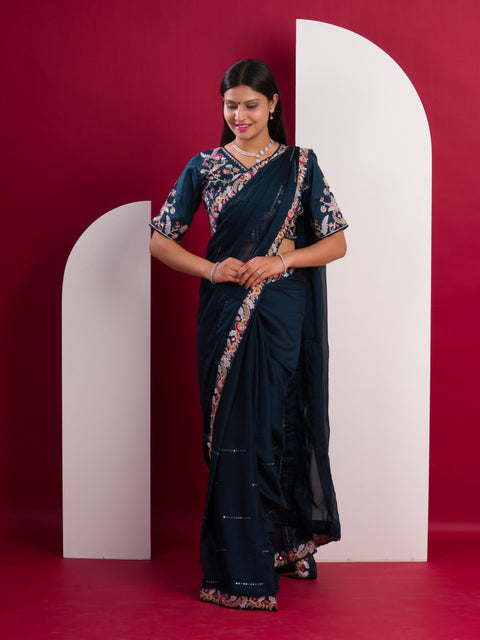 KcPc Pure Blooming NATURAL Rangoli Silk with Elegant Sequence Design Saree Morknti HM