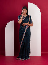  Silksaree with Sequence Design in Morknti colour