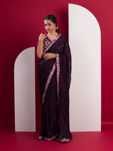 KcPc Premium Chiffon Silk Saree with Kashida Embroidered Readymade Blouse HM