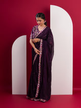 KcPc Premium Chiffon Silk Saree with Kashida Embroidered Readymade Blouse HM