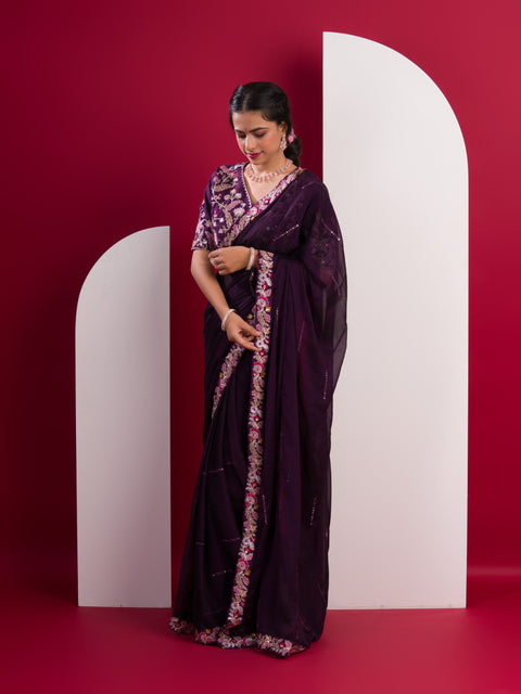 KcPc Pure Blooming NATURAL Rangoli Silk Saree with Elegant Sequence Sesign Saree Purple HM