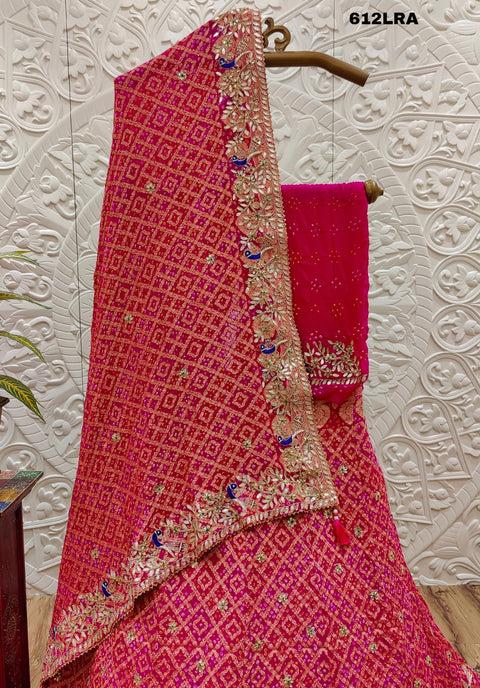 KCPC Designer Pure Khaddi Georgette Neemjari Bandhej Ghatchola Gotapatti Lehenga  BT