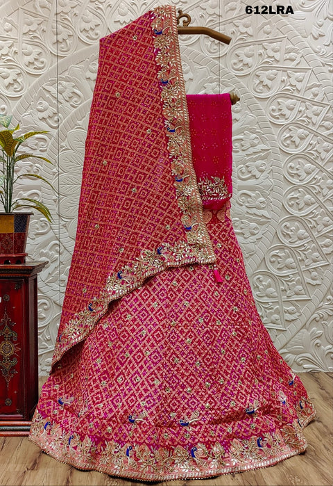 KCPC Designer Pure Khaddi Georgette Neemjari Bandhej Ghatchola Gotapatti Lehenga  BT