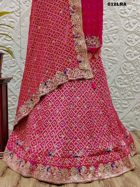 KCPC Designer Pure Khaddi Georgette Neemjari Bandhej Ghatchola Gotapatti Lehenga  BT