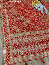 By Beautiful Pure khadi Georgette Gotapatti Handwork Bandhani saree