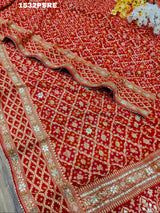 By Beautiful Pure khadi Georgette Gotapatti Handwork Bandhani saree