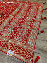 By Beautiful Pure khadi Georgette Gotapatti Handwork Bandhani saree