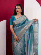 KcPc New pure Tissue Silk Banarasi Handloom Zari Border saree INA