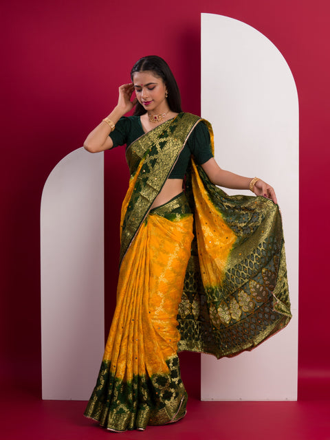 KcPc Latest Gharchola Banarasi Silk With Heavy Zari Work Saree KML Yellow Green