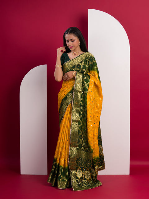 KcPc Latest Gharchola Banarasi Silk With Heavy Zari Work Saree KML Yellow Green