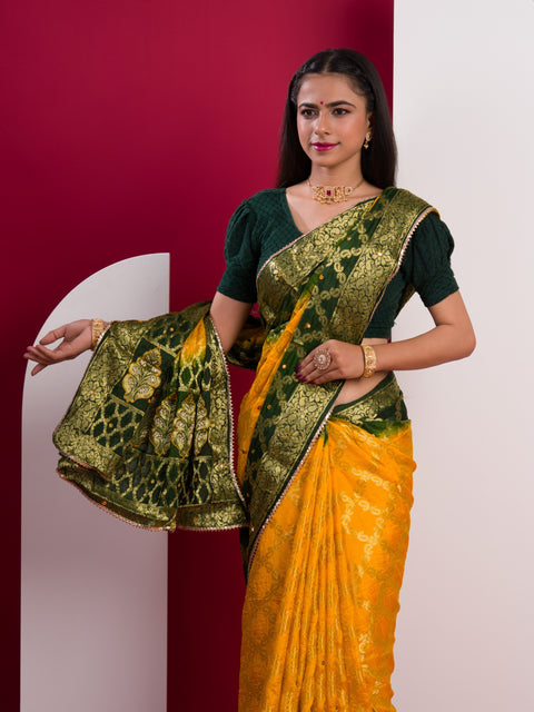 KcPc Latest Gharchola Banarasi Silk With Heavy Zari Work Saree KML Yellow Green